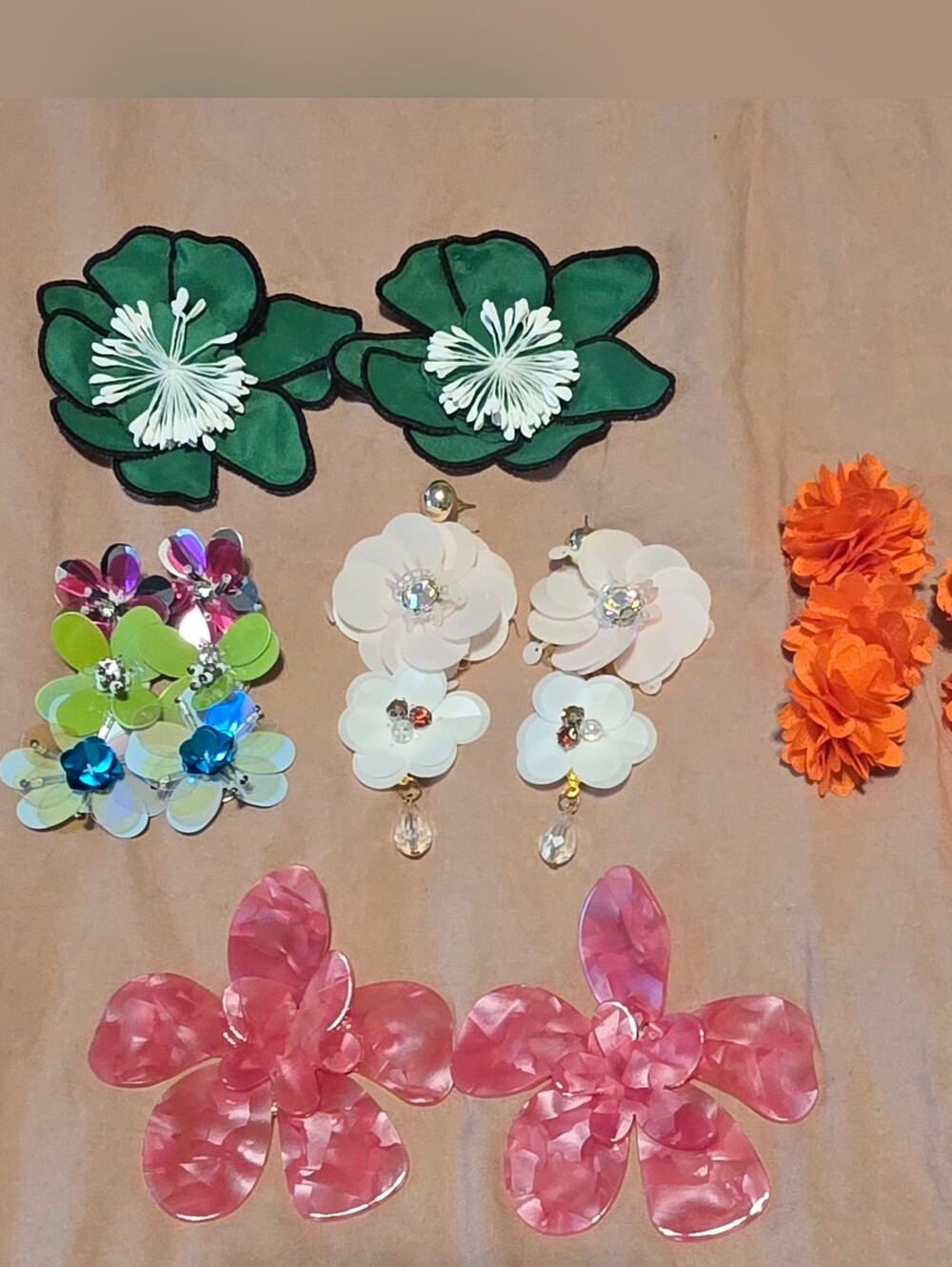 Mixed Lot Of 5 Pair Of Asos And Zara Floral Flower Tiered Resin Organza Earrings